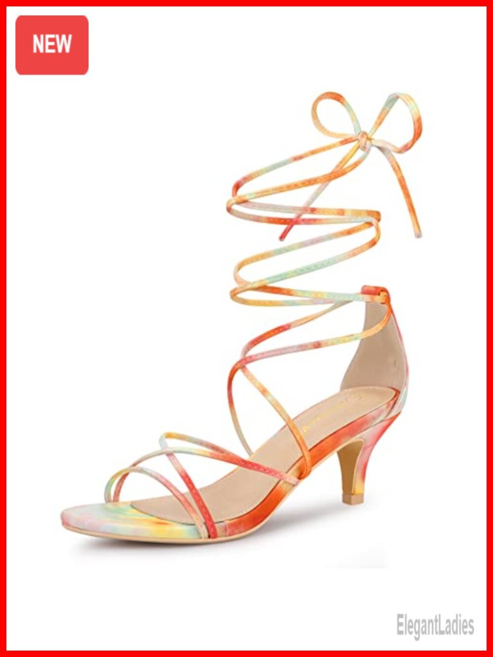 Women's Tie Dye Lace Up Open Toe Kitten Heel Sandals Strappy Ankle Strap